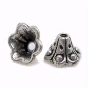Perlekapper "Klokke/blomst". Tibetansk sølv. 9 mm. 10 stk.